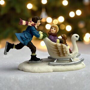 Santas Workbench Swan Sleigh Ride Christmas Village Accessory From 2003